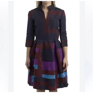Oscar De La Renta Colorblock Silk Dress Size 10 - Picture 1 of 7
