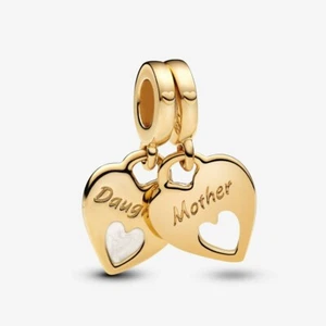 *BRAND NEW* Pandora 14k Gold Plated Double Heart Split Dangle Charm 769187C01 - Picture 1 of 4