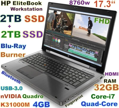 Workstation HP 8760w 17.3 i7-Quad (2TB + 2TB) SSD Blu-RAY 32GB Quadro K3100M 4GB - Image 1 of 4