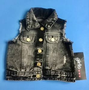 GIRLS KID TODDLER 12M DENIM BLACK SLEEVELESS SUMMER JACKET - Picture 1 of 3