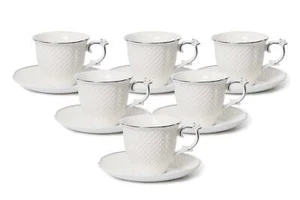 Royalty Porcelain 12pc White Silver 'Vintage', Espresso Coffee Set, Bone China - Picture 1 of 1