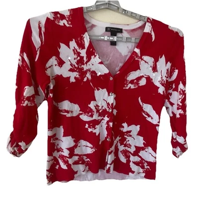 CÁRDIGAN MUJER INC ROJO BLANCO FLORAL CUELLO EN V. TALLA GRANDE Foto 1 de 4