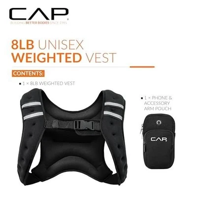 CAP Barbell 8LB Weighted Vest Black – Workout Vest with Phone Pouch NEW - Image 1 of 4