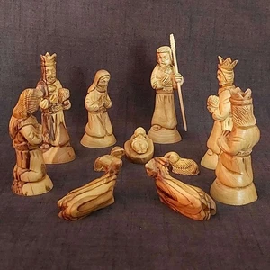 hand carved olive wood 11piece nativity set from the holy land bethlehem - Picture 1 of 4