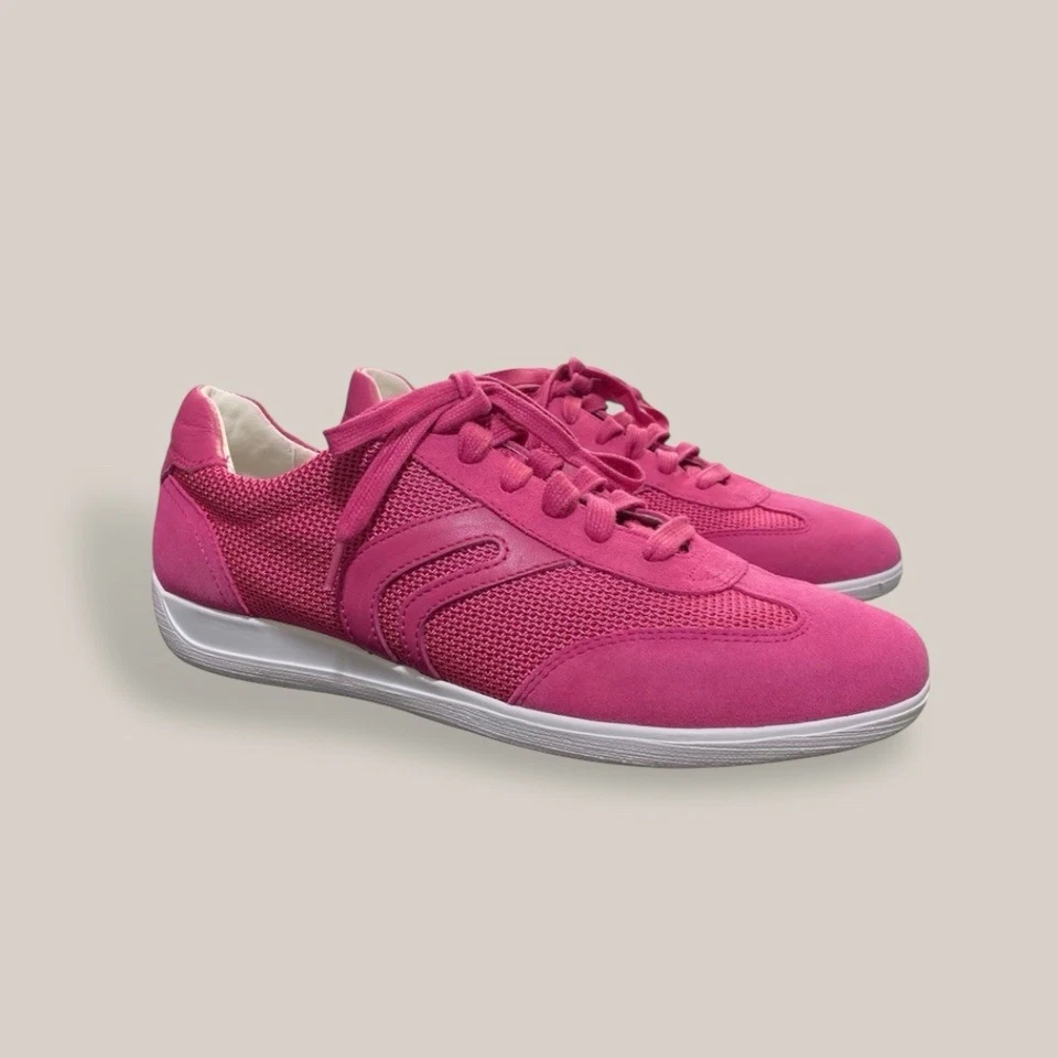 Geox Respira Mujer Parte Superior Baja Retro Delgada Rosa Gamuza Zapatilla Corredores Bajo Perfil 10 Foto 1 de 4