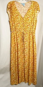 DAMEN MAXIKLEID MEDIUM GEBLÜMT ÄRMELLOS GEKNÖPFT VORNE BINDEBAND TAILLE 2 TASCHEN - Bild 1 von 8