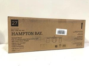 Hampton Bay Kendall Manor 22 in. 3-Light Brushed Nickel Vanity Light Clear Glass - Picture 1 of 3