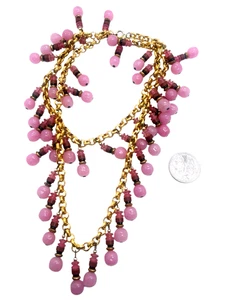 Exquisite Vintage Pink Opalescent Glass Bead Extra Long Dangle Necklace - Picture 1 of 2