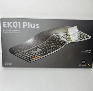 ProtoArc Backlit Wireless Ergonomic Keyboard EK01 Plus Full Size White + Silver - Picture 1 of 4