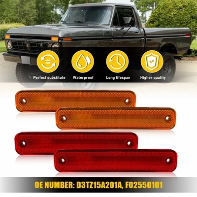 For 1973-79 Ford F100 150 250 350 4PCS Amber Red Front & Rear Side Marker Lights Foto 1 de 4
