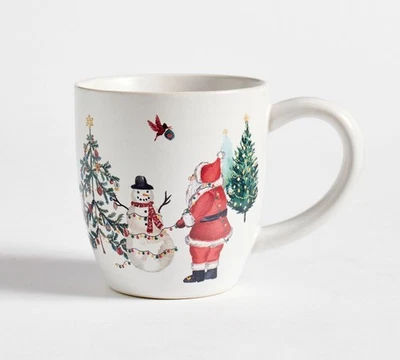 pottery barn Christmas Country Santa Mug Coffee Cup holiday Snowman gift party - Image 1 of 4