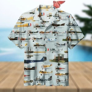 World War I Aircraft Retro Collection Hawaiian Shirt - Picture 1 of 2