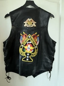 Vintage Hudson Leder Marine Corps Harley Biker Snap Weste mit 8 Pins - Bild 1 von 14