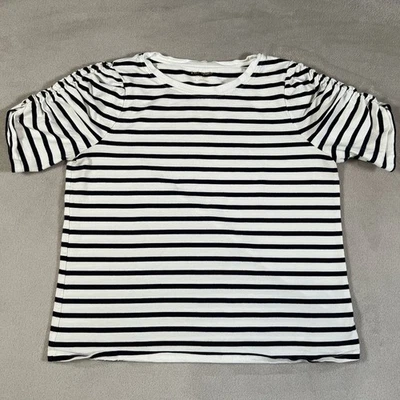 Top Kate Spade a rayas blanco y negro manga corta abullonada cuello redondo para mujer M/L Foto 1 de 4