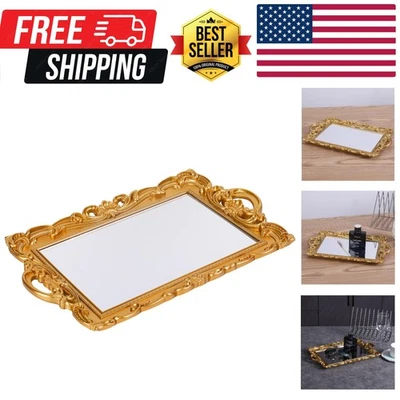 Vintage Floral Gold Mirror Tray - 15.5x9.6 Elegant Decor Perfect for Gifts - Image 1 of 4