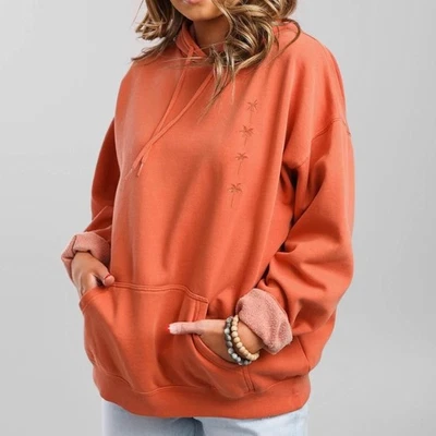 Пуловер с капюшоном вышитый Billabong оранжевый коралл пальма дерево размер маленький - Изображение 1 из 4