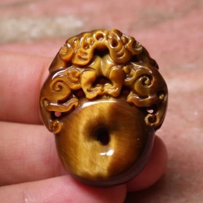 1 pieza COLGANTE CHINO OJO DE TIGRE JADE Dragón Pi Xiu Hoja 301348 Foto 1 de 4