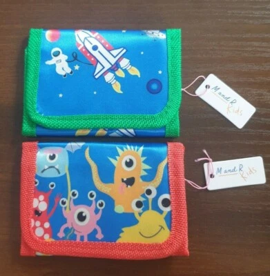 Tri Fold Zip Wallet Children Boys Kids Small Monster Rocket Space Astronaut UK