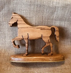 Wooden Horse statue Oak on Oval Stand - Picture 1 of 4