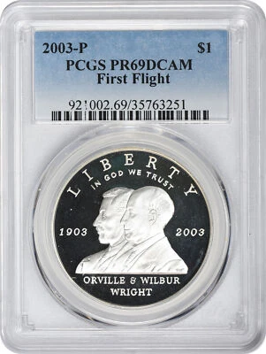 2003-P First Flight Silver Commemorative Dollar PR69DCAM PCGS Proof 69 Deep Cam - Image 1 of 2