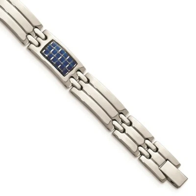 Stainless Steel Blue Carbon Fiber Inlay Polished Bracelet - Image 1 of 4