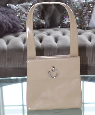 Christian Dior Patent Leather Top Handle Bag NUDE TAN BEIGE w/ COLOR TRANSFER - Image 1 of 4