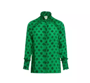 Suzie Winkle Katie Button Down Shirt Top Blouse Womens 36 Small Green Black - Picture 1 of 11