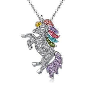 Corazón unicornio pendientes remolque collar 925 Sterling caballo de plata chicas set