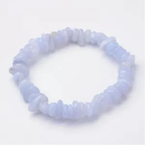 Natural Blue Lace Agate Chip Gemstone Bead Stretch Bracelet UK - Picture 1 of 3