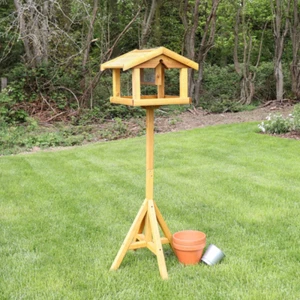Deluxe Wooden Bird Table Feeding Station Free Standing Built in Roof Feeder  NEW - Picture 1 of 3