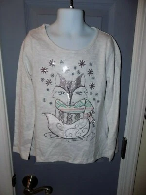 Jillan's Closet Fox W/Scarf Long Sleeve Oatmeal Ivory Size 6X Girl's NEW  - Image 1 of 3