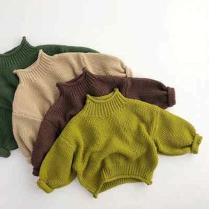 New Winter Kids Sweater Vintage Boys Knitwear Solid Turtleneck Girls Sweaters - Picture 1 of 24