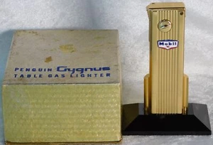 Vintage Mobil Pegasus Oil Gas Penguin Cygnus Table Lighter w/ Box MIB Unfired - Picture 1 of 11