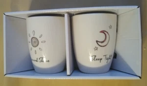 Rise and Shine Sun Sleep Tight Moon White & Gold 12 Oz Coffee Mug Set 2 Pc New - Picture 1 of 8