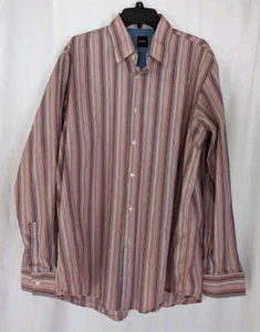 Hugo Boss Button Up Shirt Mens XXL Multicolor Striped Long Sleeve Cotton - Picture 1 of 4