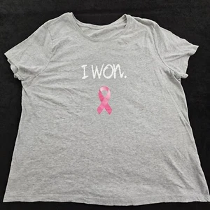 I Won Cancer Awareness Gray Short Sleeve Cotton Blend T-Shirt Women's 2XL - Picture 1 of 7