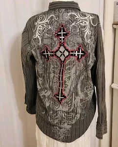 PATRONCITO men's M Saint Embroidered LS Western Button Shirt Black Metallic Rare - Picture 1 of 8