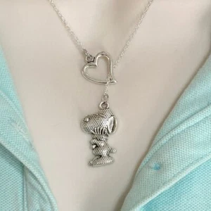 Beautiful CARTOON Dog Antique Silver Hand Crafted 18" Length Lariat Y Necklace. - Picture 1 of 6