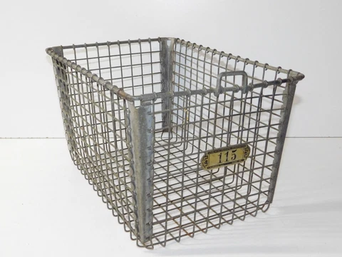 Vtg Lyon Metal Number 115 Industrial Modern Gym Locker Storage Wire Basket Bin Cover