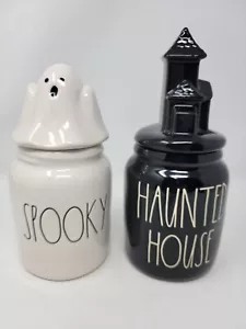 Rae Dunn Halloween Canisters Pair Ghost Haunted House Toppers - Picture 1 of 11