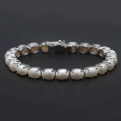 Pulsera de perlas naturales 925 pulsera de tenis de plata maciza pulsera de piedras de nacimiento de junio Foto 1 de 4