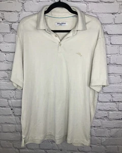 Tommy Bahama Island Zone Shirt Men Large Polo Ivory Short Sleeve Pullover Collar - Picture 1 of 8