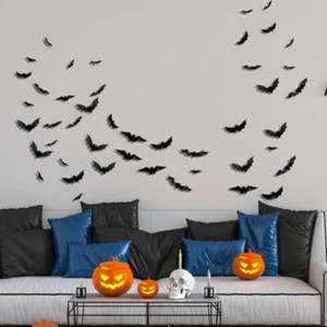 48PCS LED Halloween Bat 3D Decoration Wall Stickers Outdoor Indoor Party Supply - Picture 1 of 15