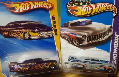 Hot Wheels '49 Drag Merc 1:64 Lot of 2 1949 Mercury Purple with Flames & Silver - Image 1 of 4