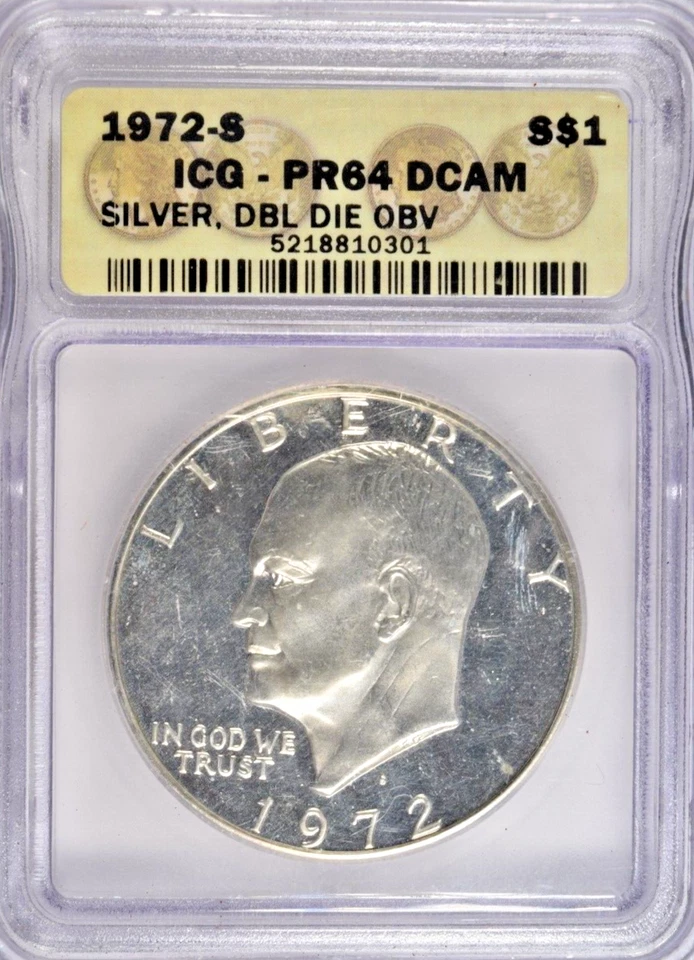 1972-S DDO Double Die Obverse EISENHOWER IKE SILVER DOLLAR FS-101~ ICG PR64DCAM! - Image 1 of 2