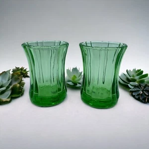 Set Of 2 Mexican Handblown Green Glass Candle Holder Or Tumbler - Picture 1 of 7