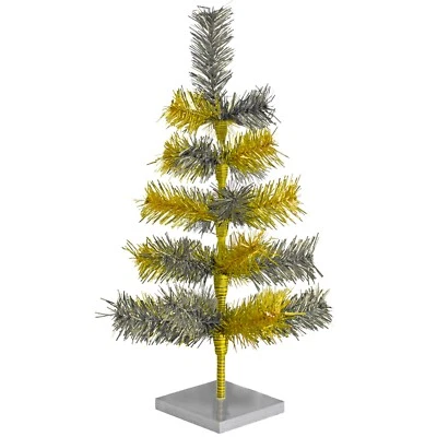 Silver and Gold Mixed Tinsel Christmas Tree Stand Included, Centerpiece Tree - Image 1 of 4