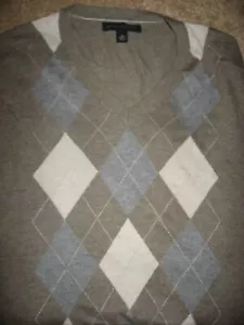 Mens Brown Gray Argyle BANANA REPUBLIC Silk Blend Long Sleeve Knit Shirt Medium - Picture 1 of 1