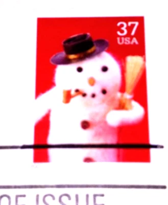 Vacaciones de Navidad 2002 - Muñeco de nieve con pipa - Réplica de estampillas doradas - VER ABAJO Foto 1 de 4