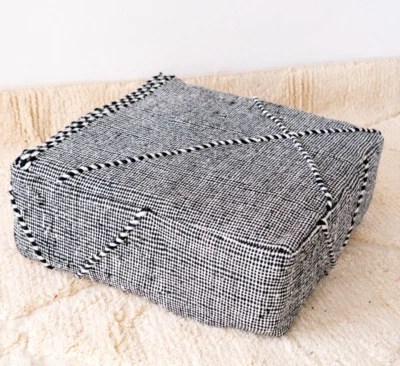 24x24 Moroccan Handmade Pouf Berber Kilim Rug Grey Floor Cushion Footstool - Image 1 of 4